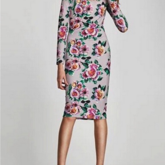 SOLD! Dress bodycone floral Zara size L - Picture 5 of 8